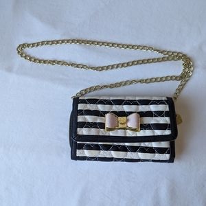 Betsey Johnson "Be My Bow" Wallet/Crossbody Purse Black & White Stripes